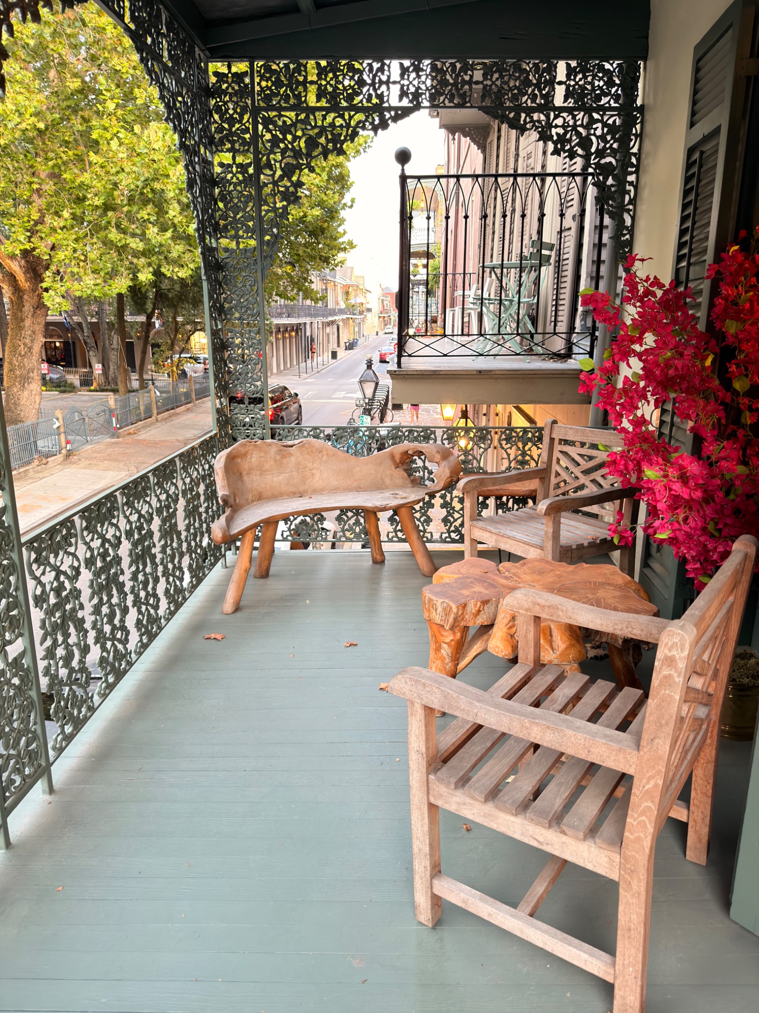 Wrought-iron French Quarter balcony overlooking the street